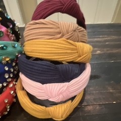 Women’s Multicolor Fabric Knotted Turban Headband with Beaded Accents Solid