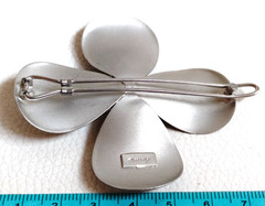 Rare Vintage Ficcare Matte Silver Tone Flower French Barrette Hair Clip 3″