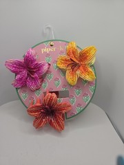 Piper K Floral Hair Claw Clip Set of 3 Red, Orange & Pink NEW In Package