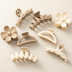 8 PCS Multi Style Flower Flat Hair Claw Clip Neutral Color Variety Pack Girls