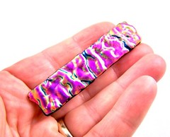 Dichroic Hair Barrette 2.5″ 65mm SMALL Hot Pink Magenta Fused Glass Ripple Wavy