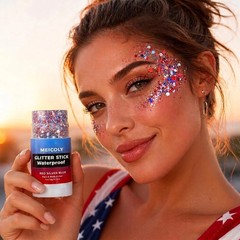 MEICOLY 4th of July Hair Glitter Stick,Red White Blue Face Glitter Stick with St