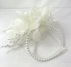Victorian Vintage Bridal Fascinator – White Feather & Lace Flower with Pearl