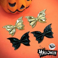 4 PCS Halloween Bat Wing Hair Bows Glitter Faux Leather Clips Accessories