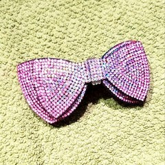 Sparkling Twee Rave Glam Layered Bow Hair Clip Barette w/ Ombre Rhinestones