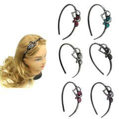 12 PCS Black Heart Headband with Silver & Color Stones