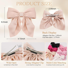 6Pcs Hair Bows for Women, Bow Hair Clips, Silky Satin Hair Bows for Girls, Pink