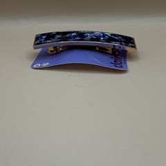 Claire’s Rectange Blue Black Marble Print Barrette Hair Clip Gold Rim 3.5”