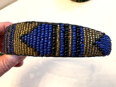 MAASAI, THREE HAND MADE SEAD BEADED HEADBANDS, GEOMETRIC PATTERNS