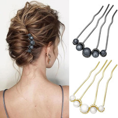 4Pcs Pearls Twist Hair Pins French U Shape Side Combs Metal Decorative Hair Stic