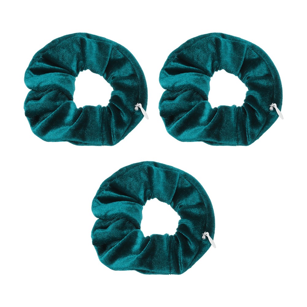 3 Pcs Velvet Scrunchie with Pocket Zipper Elastic Hair Ties Green