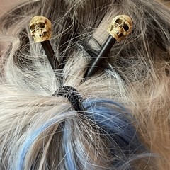 Pair Skull Skeleton Gothic Hair Stick Punk Goth Chopstick Man Bun Men’s Women’s