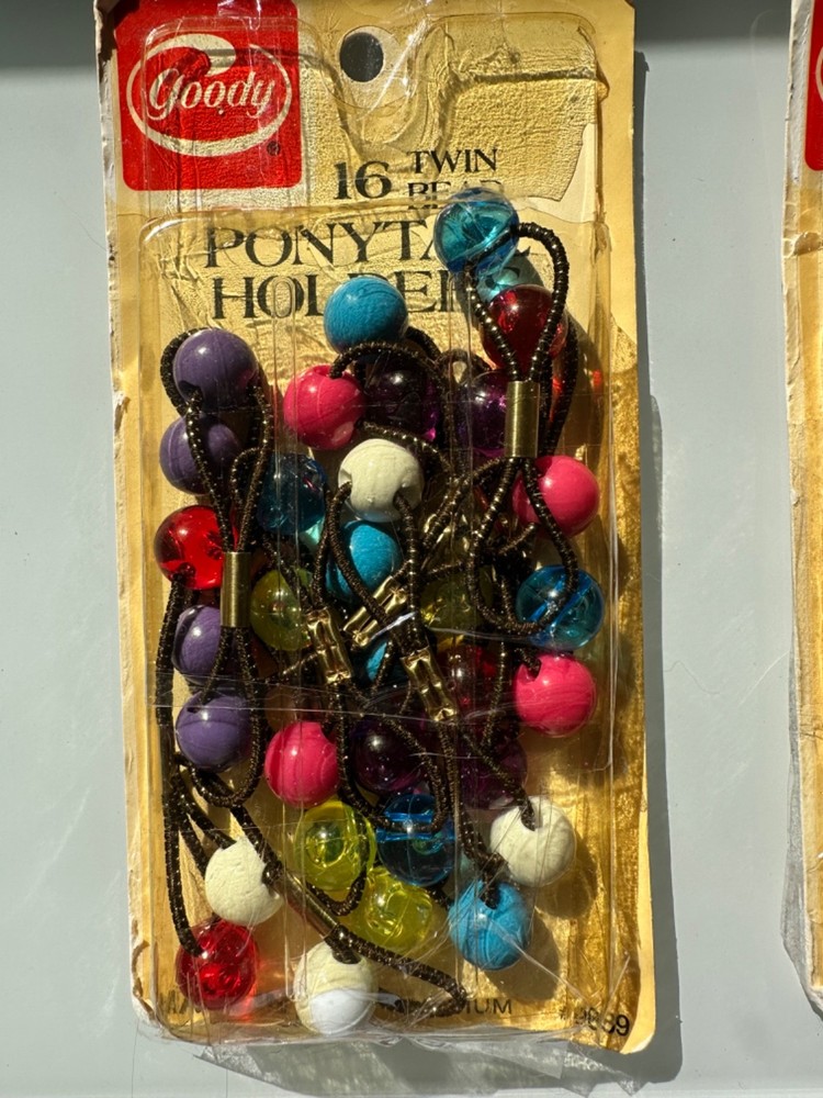 16 GOODY Medium Twin Bead Vintage Vtg Hair Tie Ponytail Holder Knockers USA NEW