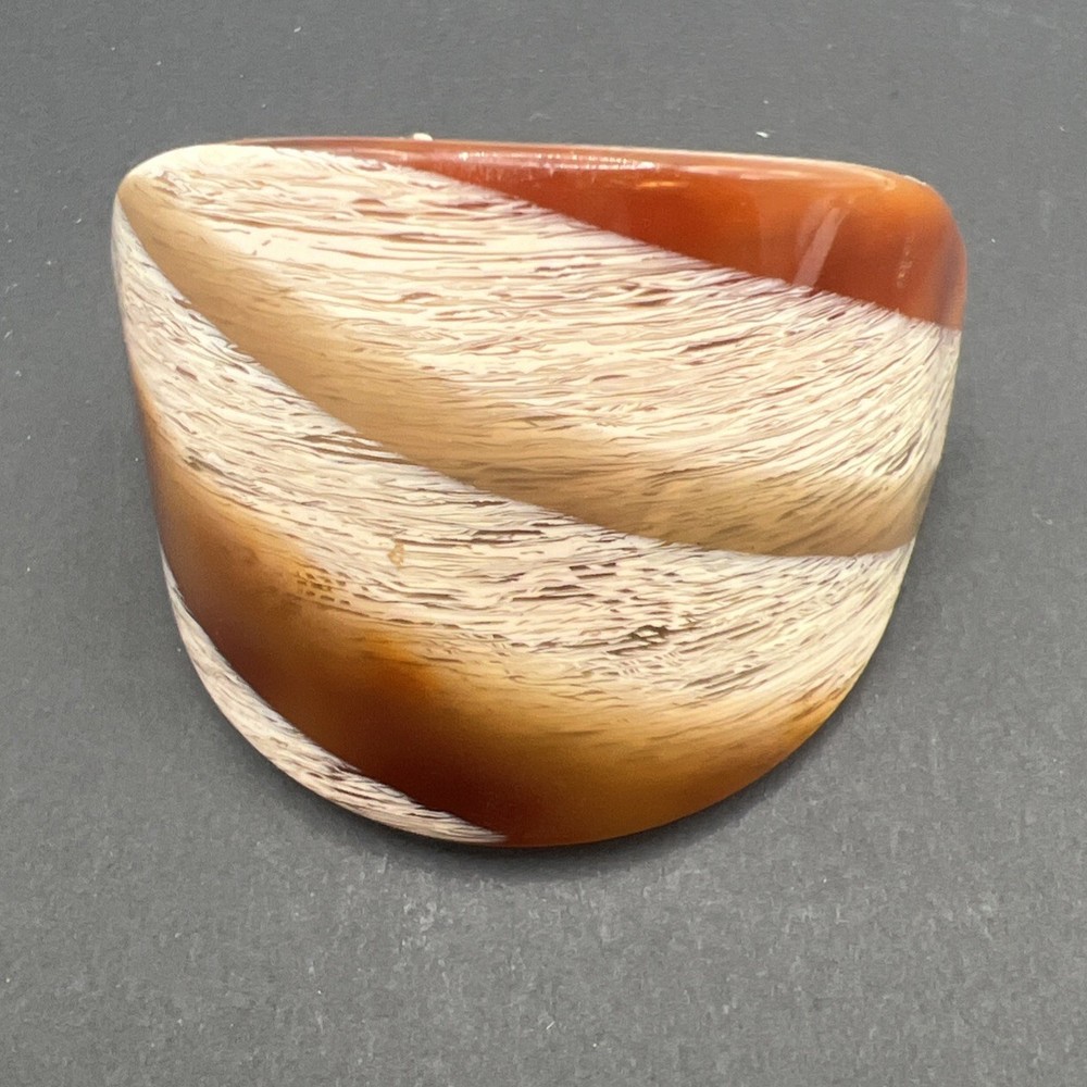 French Hair Barrette Ponytail Clip Holder Brown White Striped Design