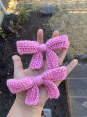 Set of 2 Handmade Crochet Pink Yarn Bow Hair Accessories for Women