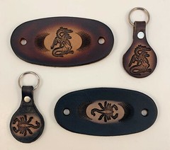 Genuine Leather Hair Barrette w Stick & Matching Keyfob, Ponytail Holder, Animal