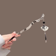 Chinese Style Ink Fan Tassel Hairpin Hanfu Hair Jewelry Traditional Accessory