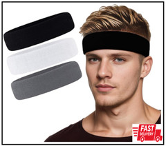 3 Pack Men & Women Sweatband Headband Terry Cloth Moisture Wicking for Sports Te