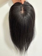 4″x4.7″Double Drawn Silk Top 100% Human Hair Topper Natural Black 12″, Free Part