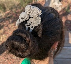 Gothic Bird Skull Hair Pin Rose Bone Design 3D Printed Accessory Grey – Cosplay