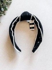 Lele Sadoughi Jet Pearl Beaded Edge Knotted Headband NWT