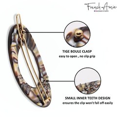 French Amie Oval Small 2 1/4” Celluloid Side Slide In Hair Barrette for Women