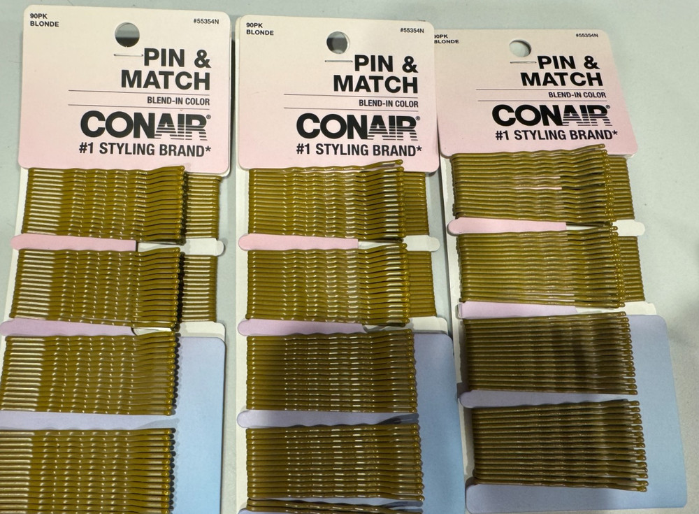 3 PACKS Conair Pin Match Blend-In-Color Bobby Pins Blonde 90-Pieces EACH 270 TTL