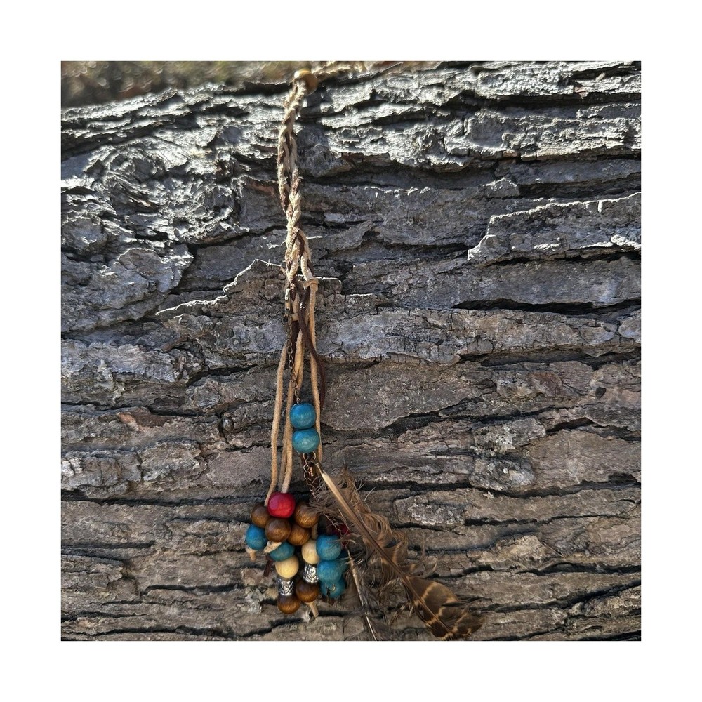 Unbranded Feather Hair Clip Extension Women OS Brown Excellent Boho Beaded Hemp