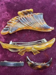 Vintage Tortoise Bow Hair Barrette Made in France Amber Lot Of 4 Claw Clip