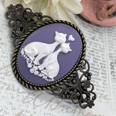 Large Cameo Hair Clip Barrette Wedding Birthday Gift Purple Cat Kitten Lover New