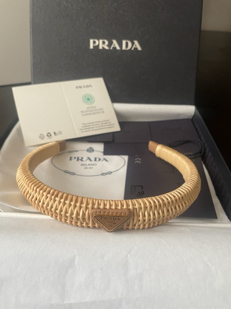 PRADA Wicker Headband Tan And Brown Authentic