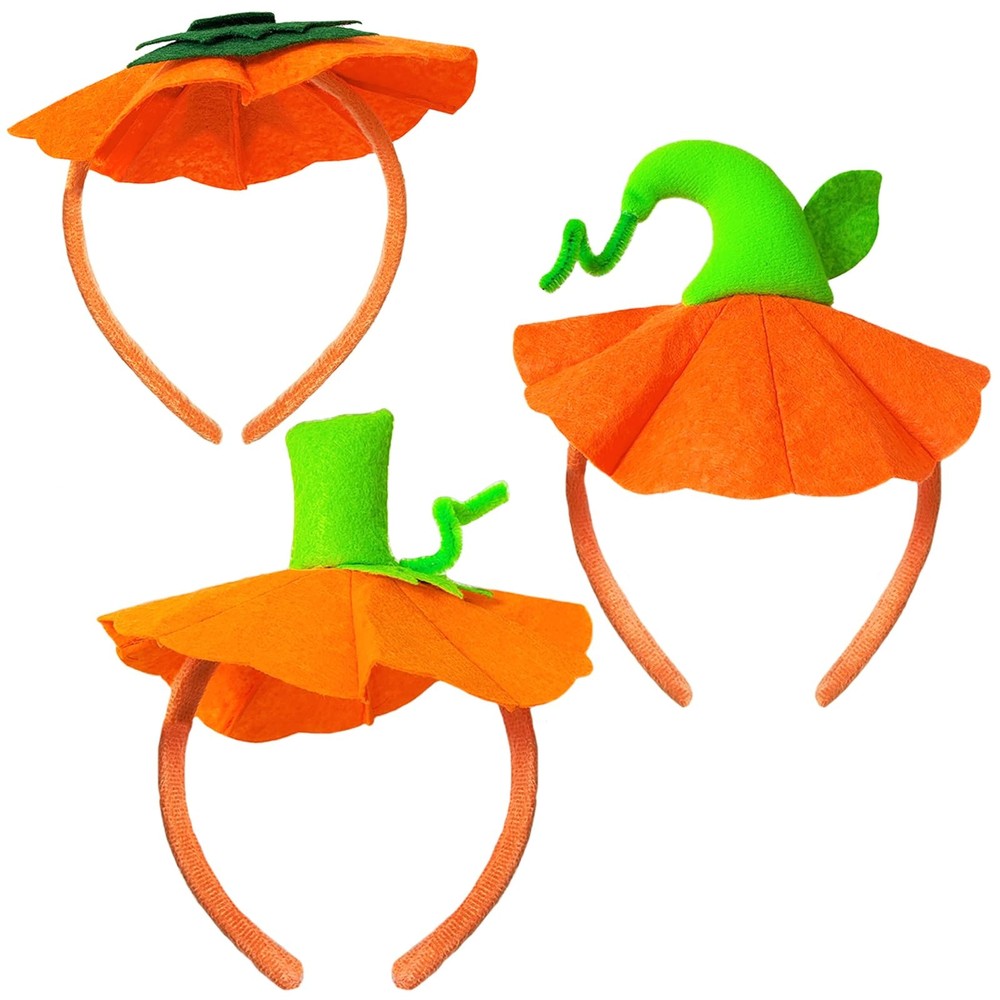 3 Pcs Halloween Pumpkin Headband Green Leaf Hat Pumpkin Hair Hoops Orange Hea…