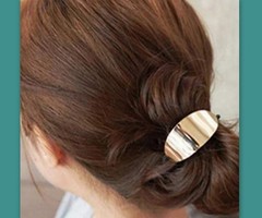 Minimalistic gold or silver metal Oval Decor Hair Tie Ponytail holder hair cuff