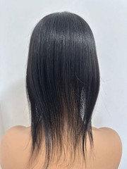 4″x4.7″Double Drawn Silk Top 100% Human Hair Topper Natural Black 12″, Free Part