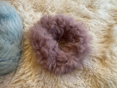 Set of 2 Blue & purple Faux Fur Round Scrunchie Hair Ties for Women Teens Casual