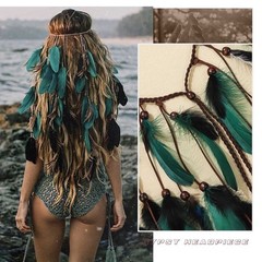 Boho Feather Headbands Indian Headdress Gypsy Headpiece Peacock Hair Type C
