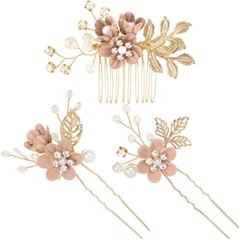 HINZIC Flower Tassels Hairpin, Non-Slip Pearl Clips, Pink, 3pcs