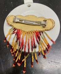 Handcrafted Beaded Hair Barrettes (2) And 1 Woven Oval Shape, Orange, Blue 4”.