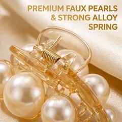 3PCS Pearl Claw Clip Small Hair Clips for 1 Count (Pack of 1), White
