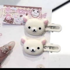 Cute Bear Face Cartoon Hair Clip Barrettes Set White & Brown Plastic | Women