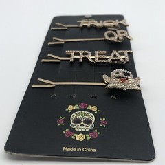 Halloween Trick or Treat hair pins rhinestone ghost lot of 4 on card