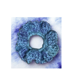 Scrunchie Blue Ruffled Hand Crochet by Me, Greykittie, USA 111 Combined Shipping