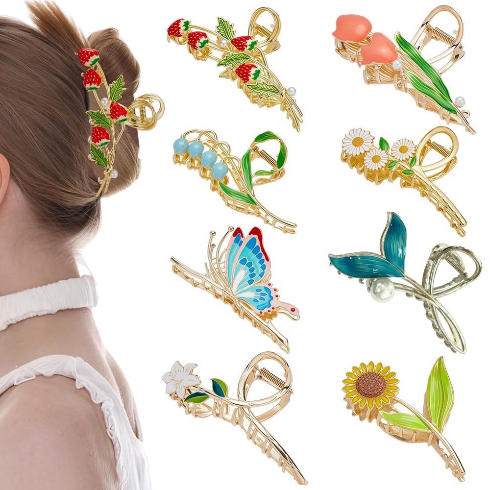 WADORN 8 Styles Flower Metal Hair Claw Clip 8 Count (Pack of 1), Mixed Color