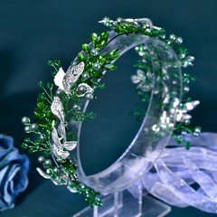 Bridal Headpiece for Wedding Hair Accessories Rhinestone Headband Green