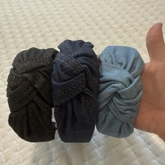Women’s Denim Knotted Headband For Hair 3 Pieces Variety Of Blue Jean Colors