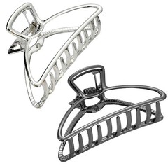 Hair Clips, Metal Hair Claw Barrette Clamp Jaw for Women (2, Black+ Silver)