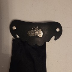 Black Leather Motorcycle Accent Barrette for Women with Metal and Fabric Details