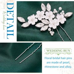 Flower Bride Wedding Hair Pins Silver Crystal Bridal Pearl Pieces 3 PCS Set
