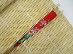 Kawaii Red Girls Kimono Hair Clip 130mm Long Metal Upcycled Silk Hair Stick