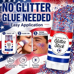 Patriotic 4th of July Glitter Stick,Sparkle Red White and Blue Face Hair Body Gl